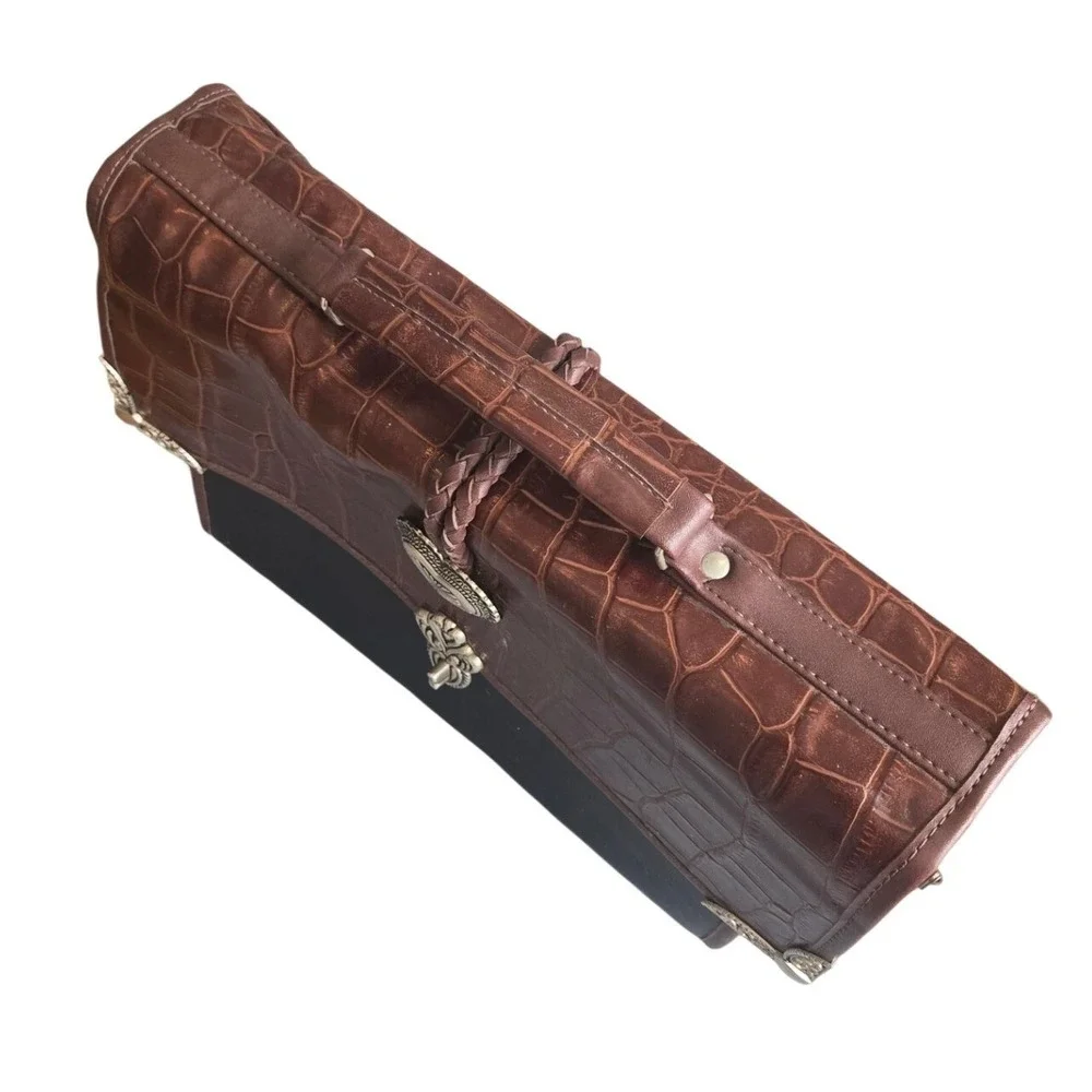 Vintage Brighton‎ Briefcase Organizer Bag Leather Two Tone Croc Embossed Western